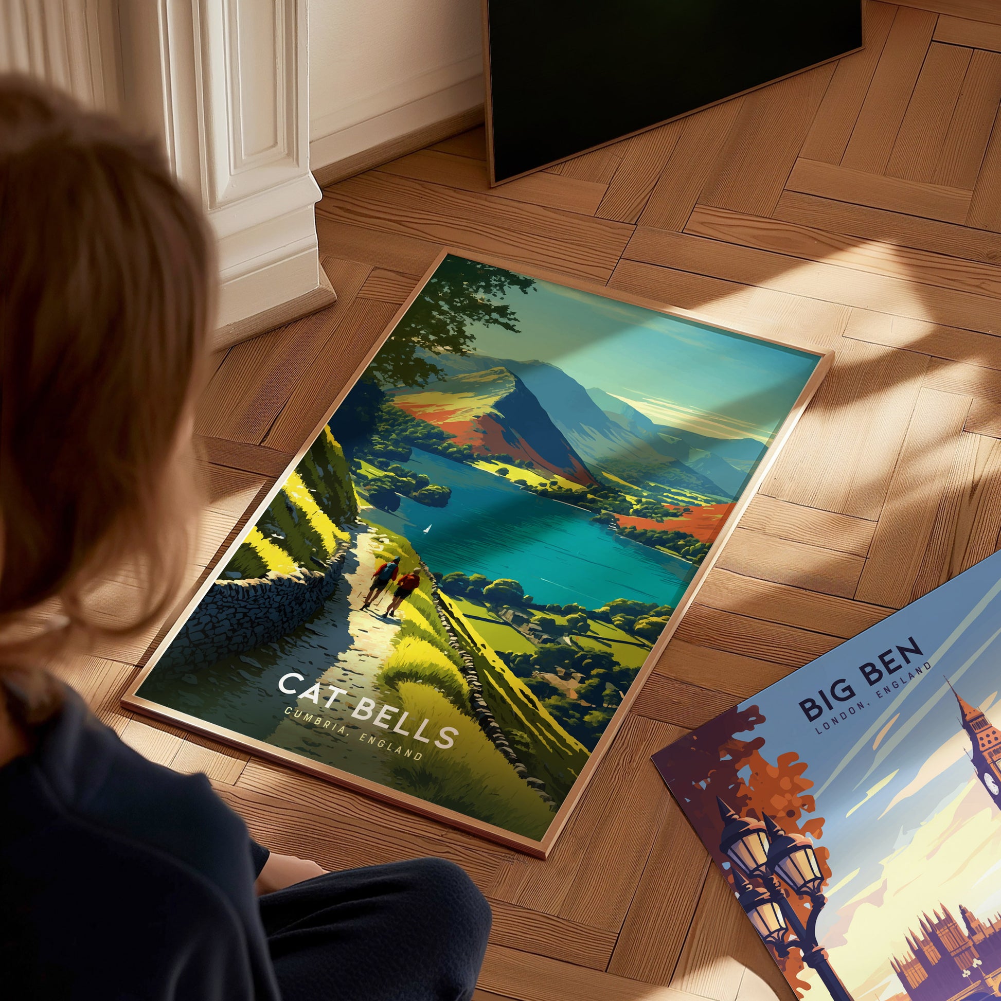 Cat Bells Hiking Print | England Travel Poster Lake District Art