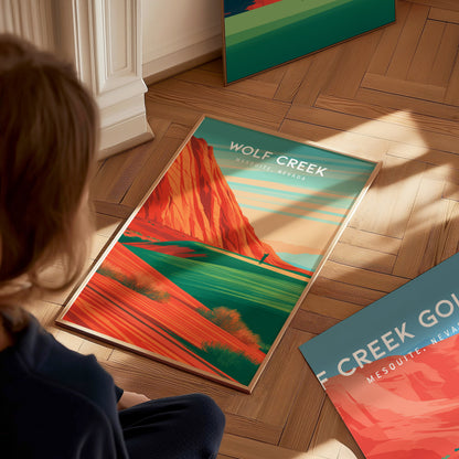 Wolf Creek Golf Club, Mesquite, Nevada Poster | Desert Canyon Links Golfer Gift Wall Art — styled in a modern interior