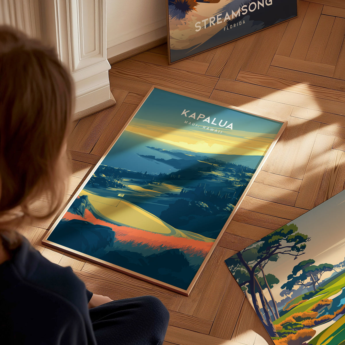 Kapalua Plantation Course, Maui, Hawaii Poster | Tropical Links Golfer Gift Wall Art — styled in a modern interior
