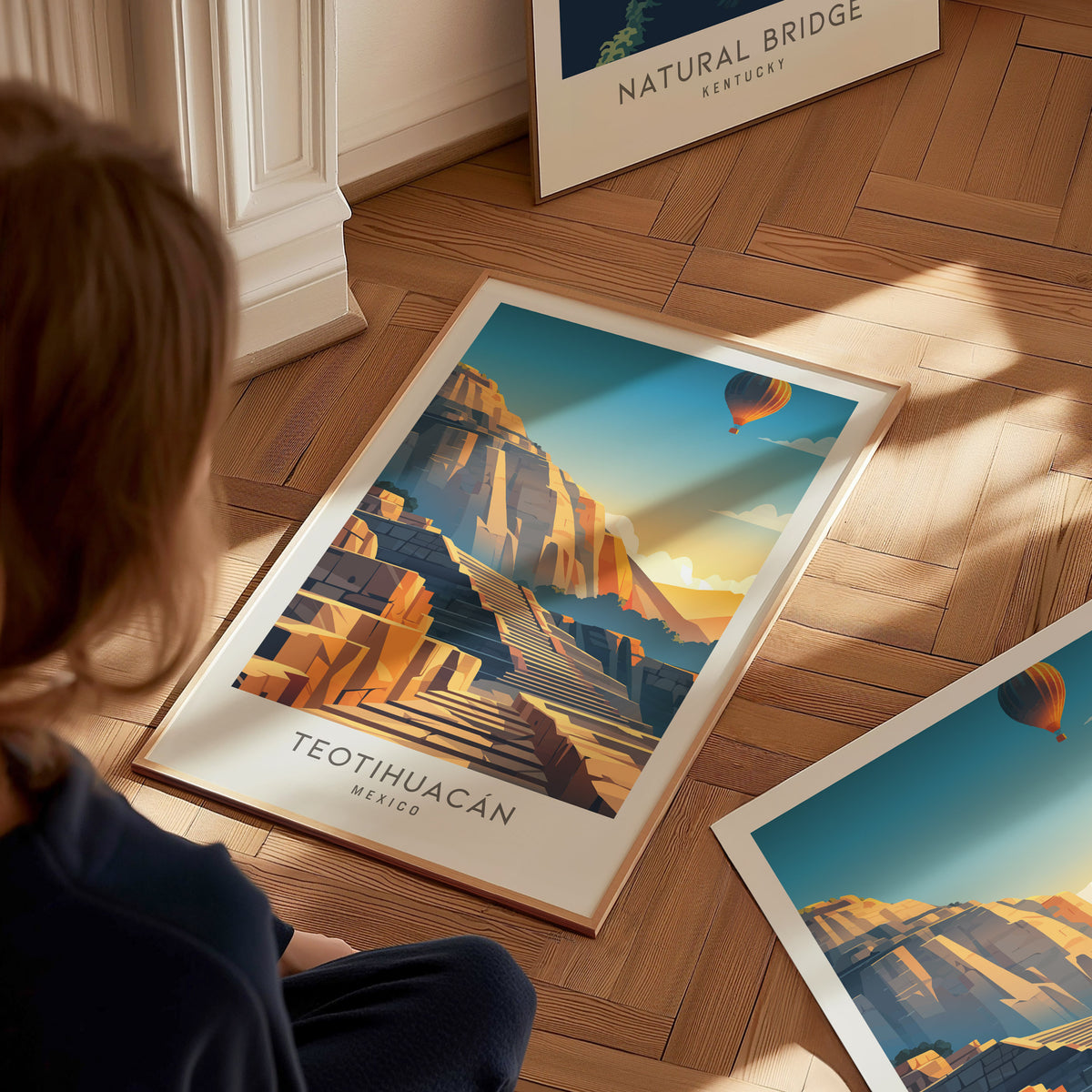 Teotihuacán Matte Border Poster | Mexico Travel Wall Art — styled in a modern interior
