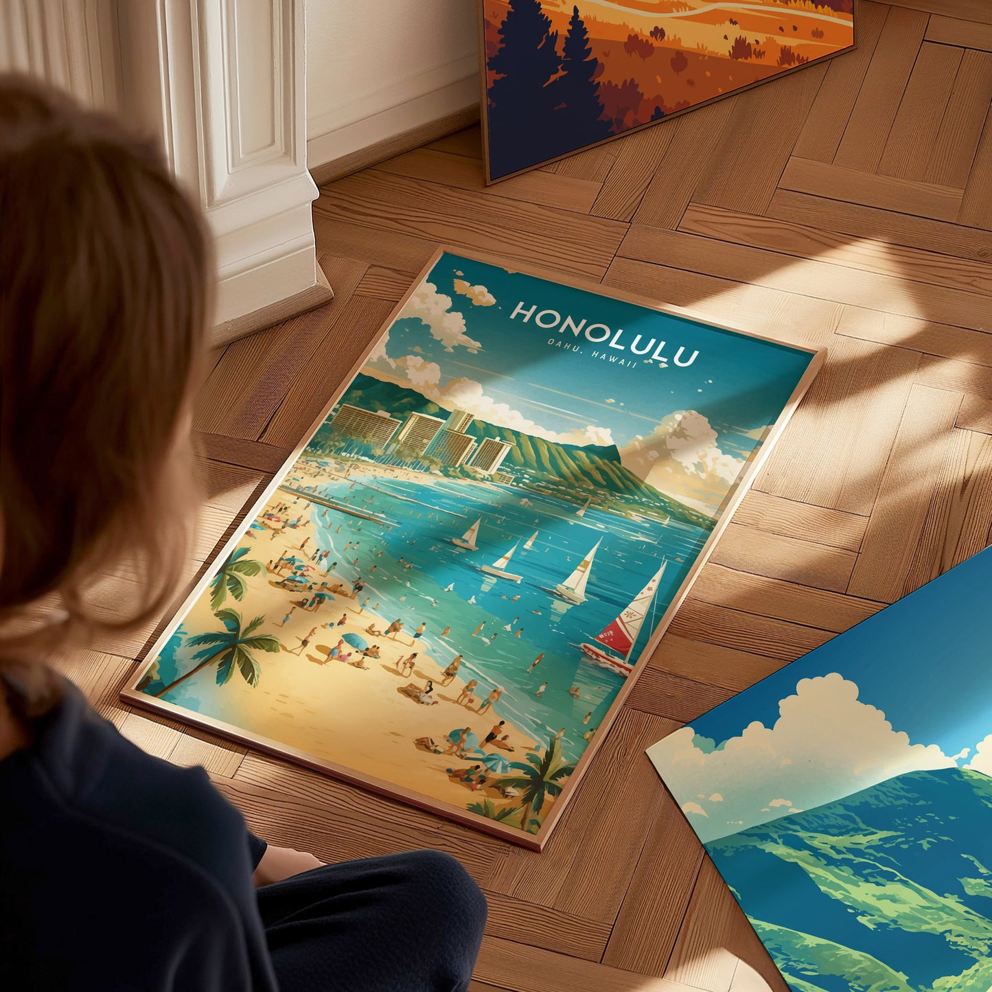 Honolulu Waikiki Poster | Diamond Head Oahu Skyline Wall Art