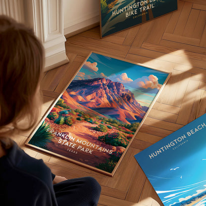 Franklin Mountains State Park, Texas Poster | Desert Peaks & Desert Sky Wall Art — styled in a modern interior