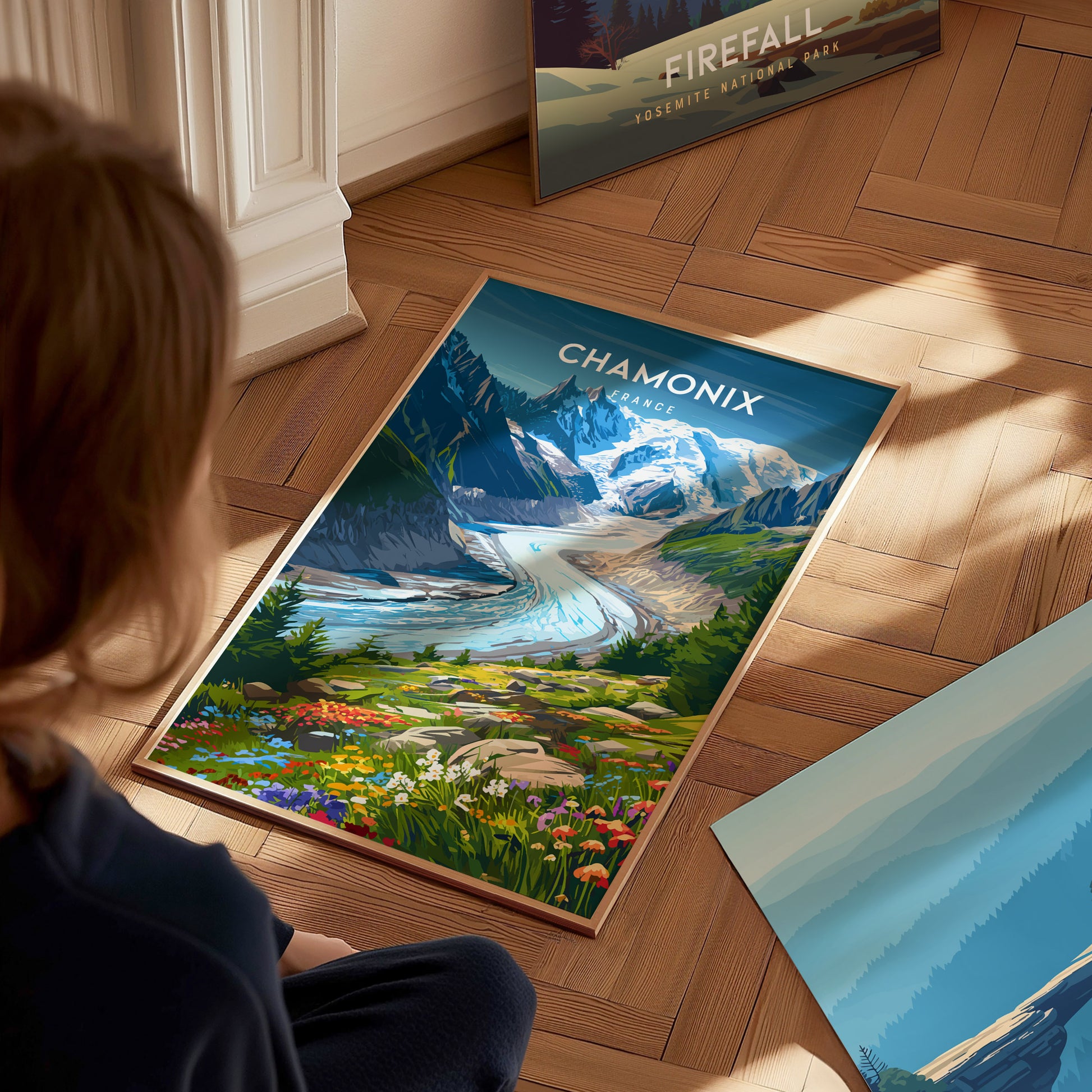 Chamonix, France Poster | Alpine Mountain Village Destination Print Wall Art — styled in a modern interior