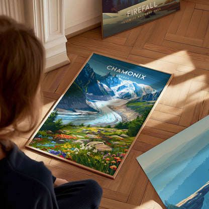 Chamonix, France Poster | Alpine Mountain Village Destination Print Wall Art — styled in a modern interior
