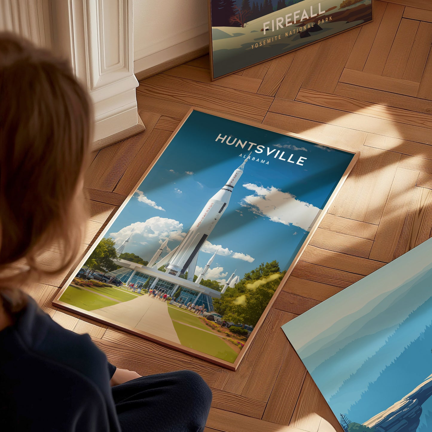 Huntsville, Alabama Poster | Rocket City Space & Southern Charm Wall Art — styled in a modern interior