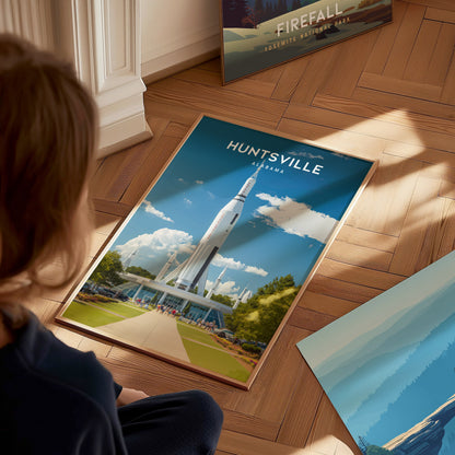 Huntsville, Alabama Poster | Rocket City Space & Southern Charm Wall Art — styled in a modern interior