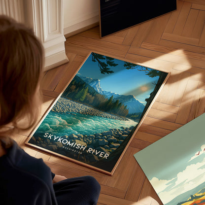 Skykomish River Poster | Washington Cascade Art | PNW Mountain Print