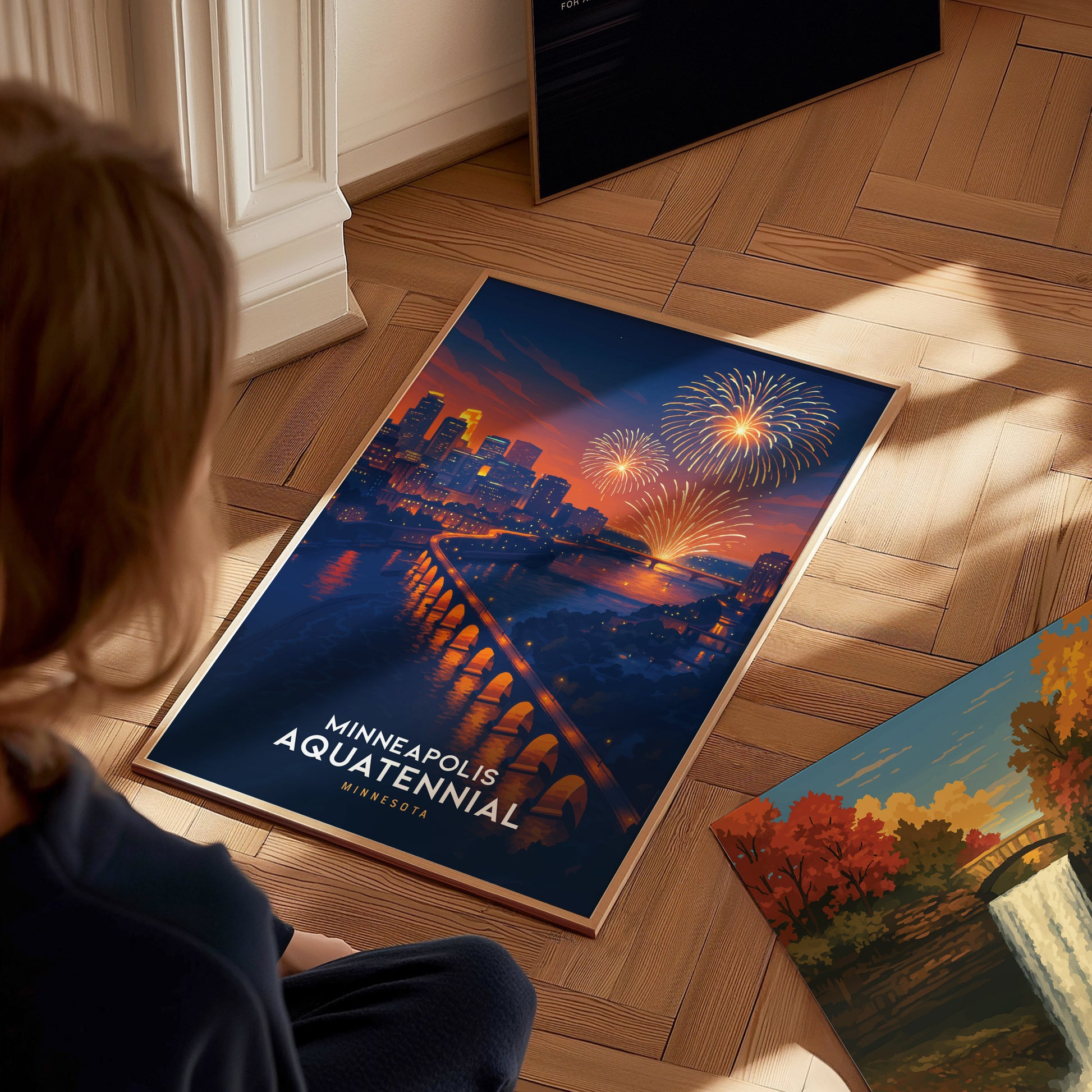 Minneapolis Aquatennial Poster | Stone Arch Bridge Fireworks Art