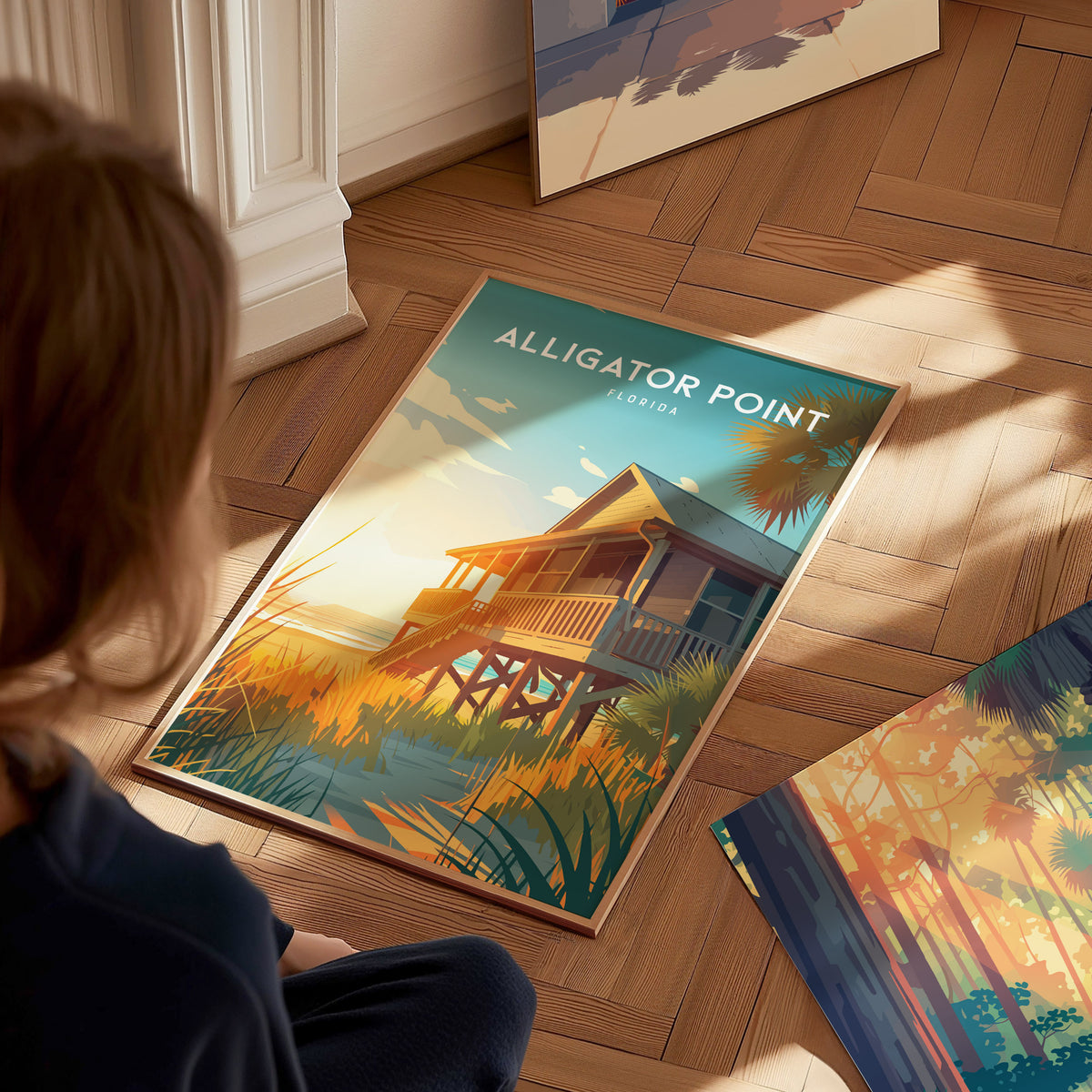 Alligator Point, Florida Poster | Wild Gulf Shore Serenity Wall Art — styled in a modern interior