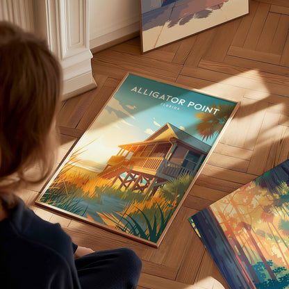 Alligator Point, Florida Poster | Wild Gulf Shore Serenity Wall Art — styled in a modern interior