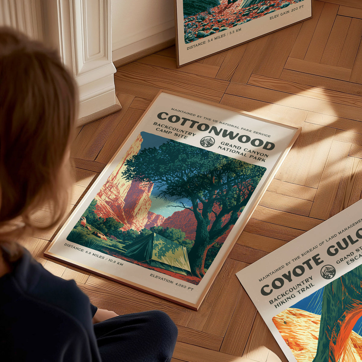 Cottonwood Camp, Grand Canyon National Park Poster | Camper Gift | Backcountry Canyon Trail Wall Art — styled in a modern int