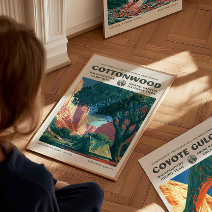 Cottonwood Camp, Grand Canyon National Park Poster | Camper Gift | Backcountry Canyon Trail Wall Art — styled in a modern int