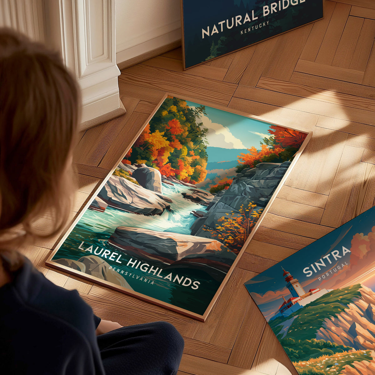 Laurel Highlands, Pennsylvania Poster | Mountain Forest Retreat Framed or Unframed Wall Art — styled in a modern interior