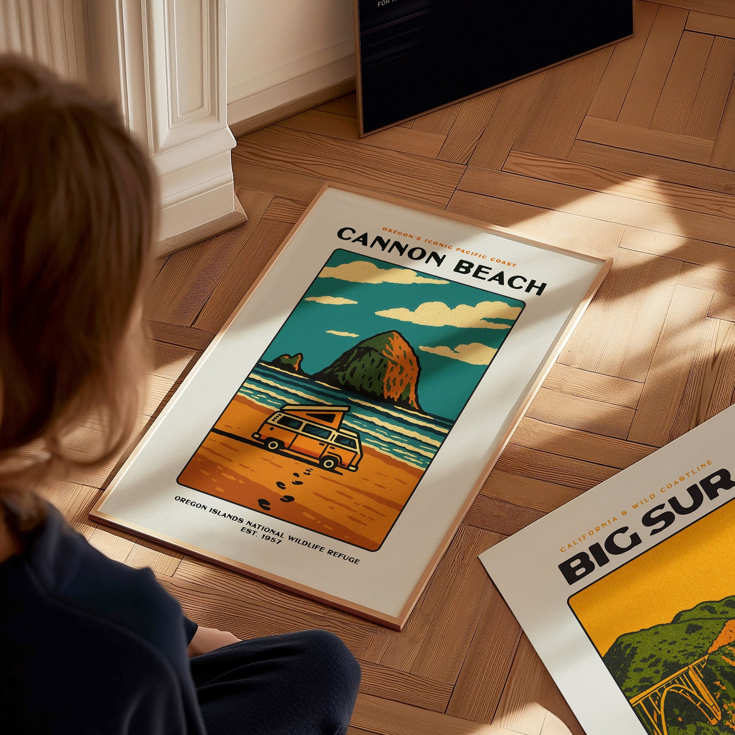 Cannon Beach Oregon Vintage Poster | Haystack Rock Pacific Coast Wall Art