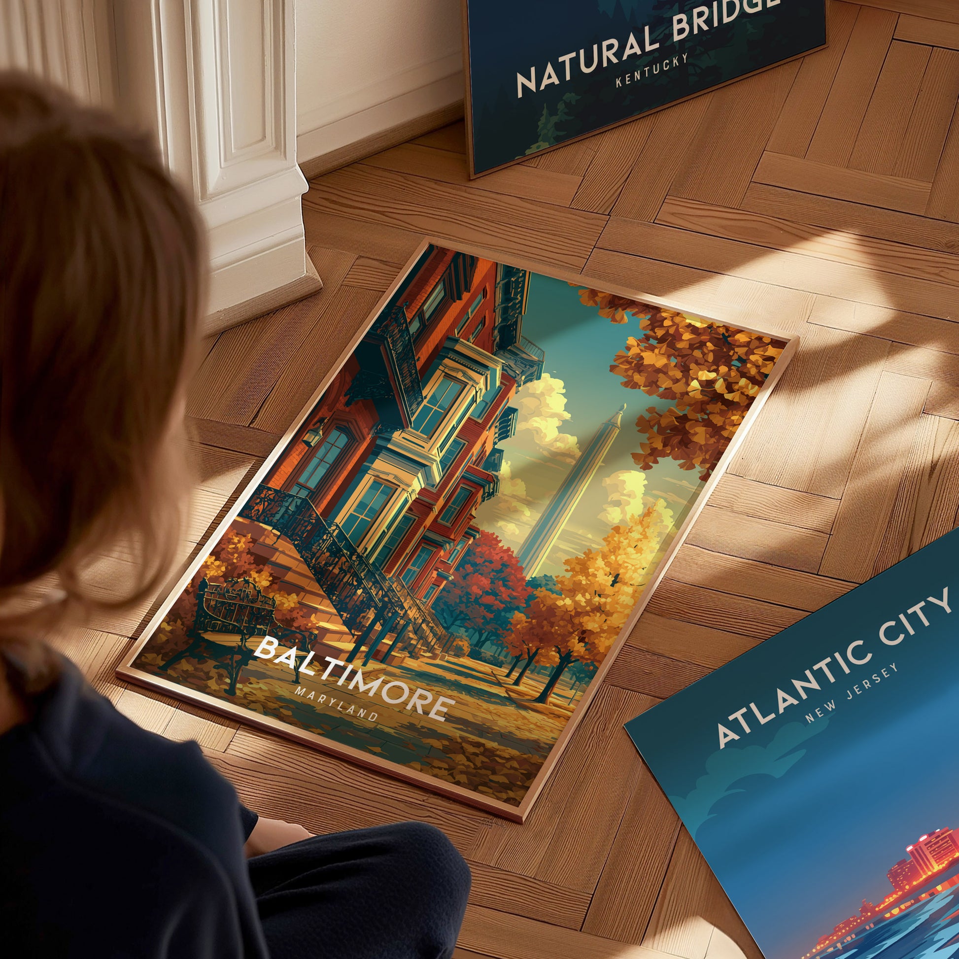 Baltimore, Maryland Poster | Harbor Skyline & Charm City Wall Art — styled in a modern interior
