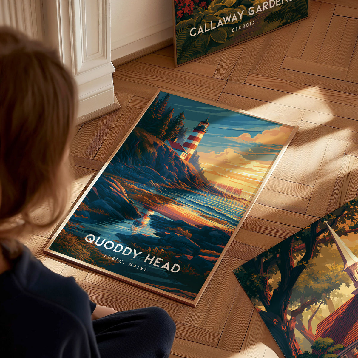 Quoddy Head, Lubec, Maine Poster | Easternmost Lighthouse Travel Wall Art — styled in a modern interior