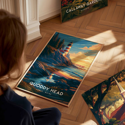 Quoddy Head, Lubec, Maine Poster | Easternmost Lighthouse Travel Wall Art — styled in a modern interior