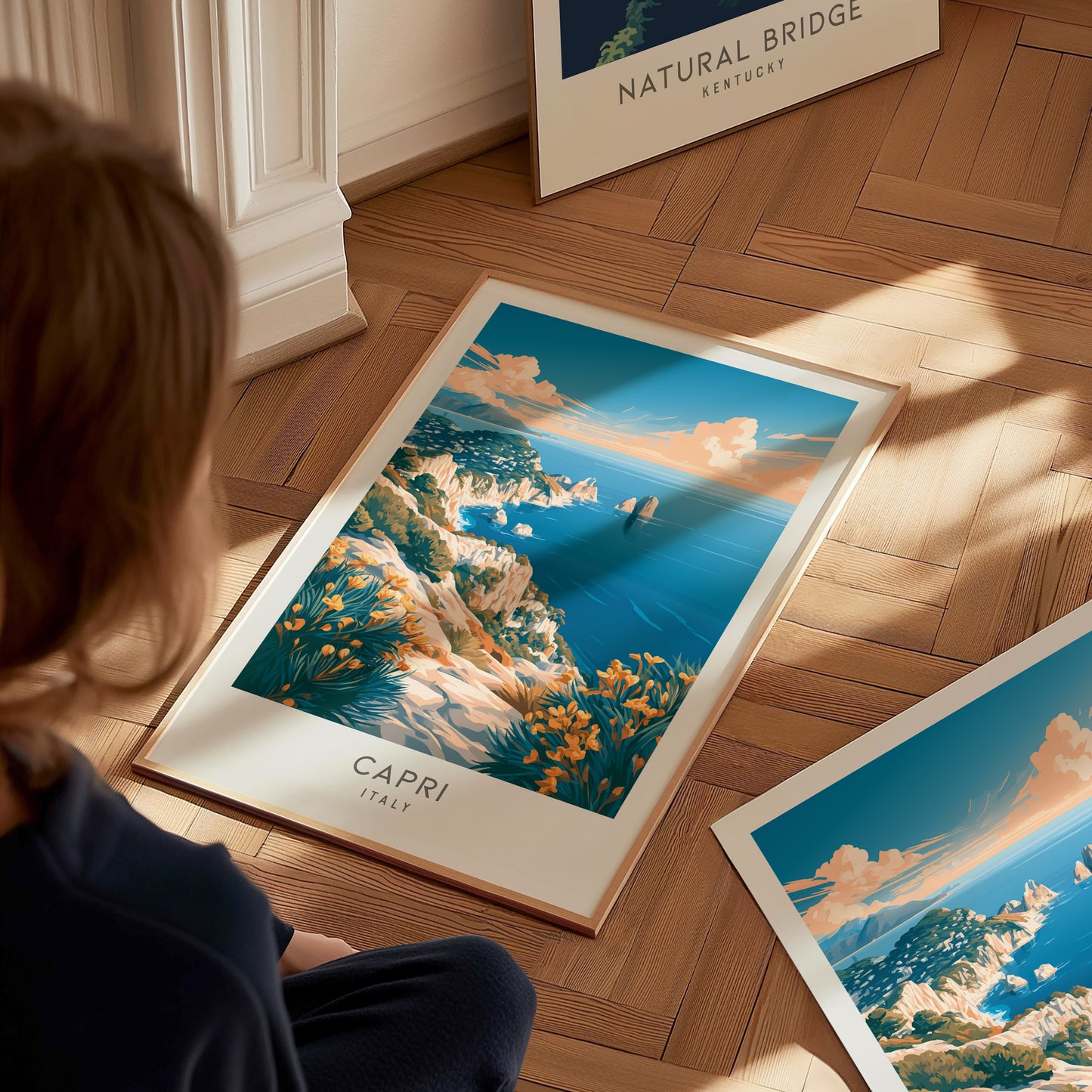 Capri Matte Border Poster | Italy Travel Wall Art — styled in a modern interior