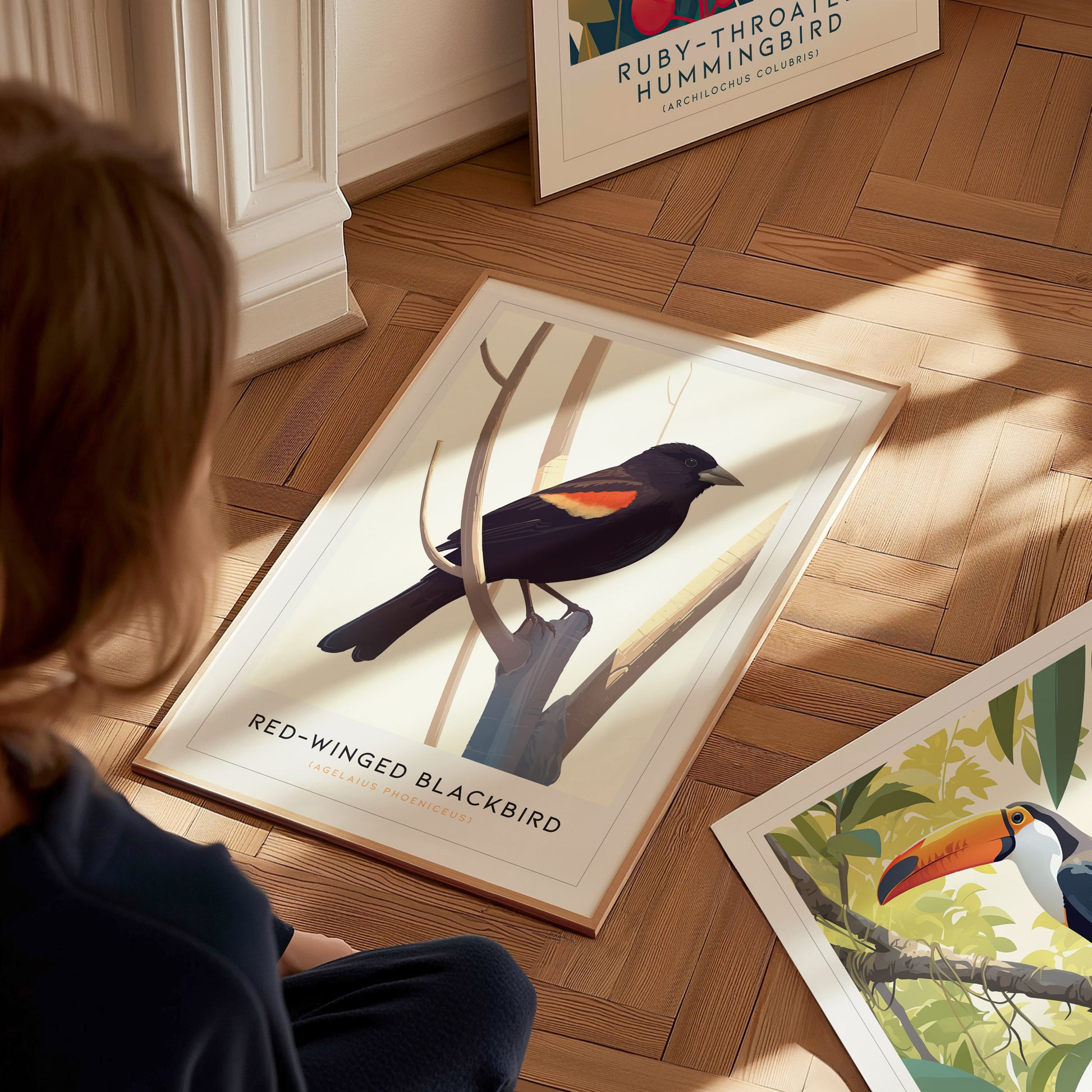 Red-Winged Blackbird Poster | Bird Art Print | Minimalist Nature Gift