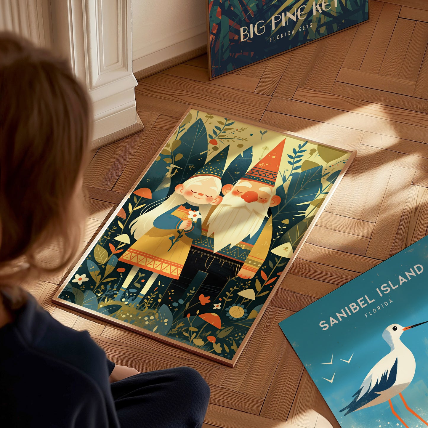 Gnome Couple Poster | Cute Cottagecore Fantasy Wall Art | Framed or Unframed