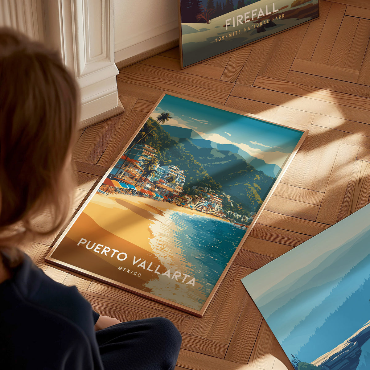 Puerto Vallarta, Mexico Poster | Tropical Beach Print Coastal Wall Art — styled in a modern interior