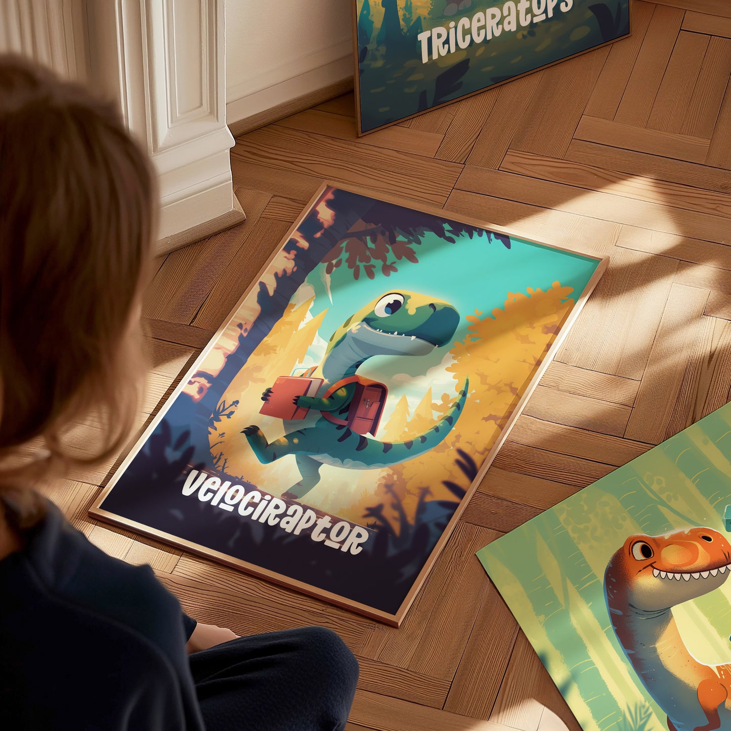 Velociraptor Poster | Kids Dinosaur Room Art | Framed or Unframed