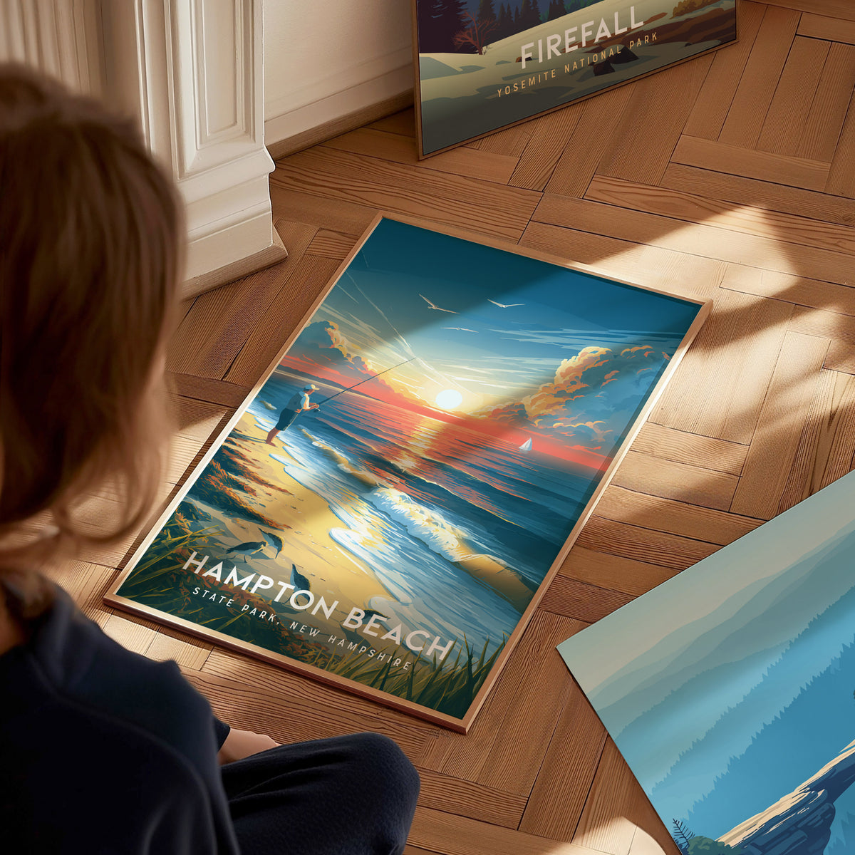 Hampton Beach, New Hampshire Poster | State Park, New Hampshire | State Park Destination Print Wall Art — styled in a modern