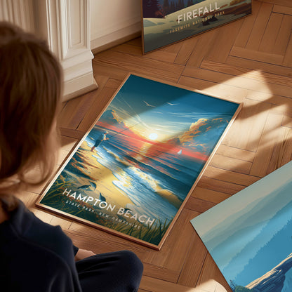 Hampton Beach, New Hampshire Poster | State Park, New Hampshire | State Park Destination Print Wall Art — styled in a modern