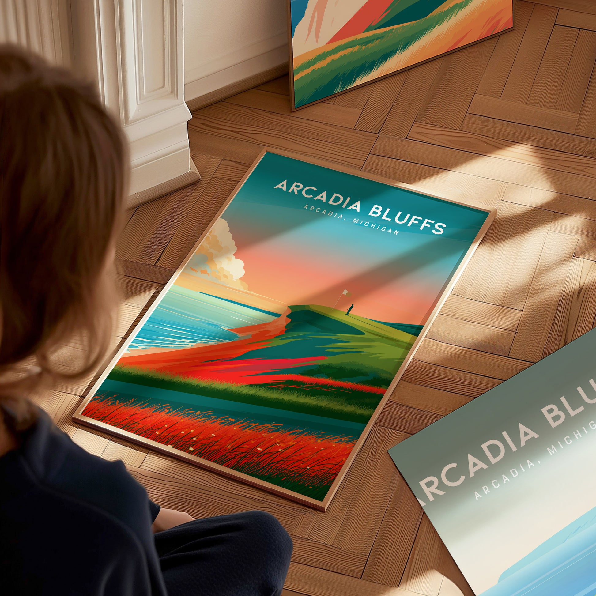 Arcadia Bluffs, Arcadia, Michigan Poster | Links Poster Golfer Gift Wall Art — styled in a modern interior
