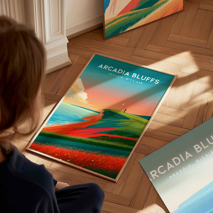 Arcadia Bluffs, Arcadia, Michigan Poster | Links Poster Golfer Gift Wall Art — styled in a modern interior
