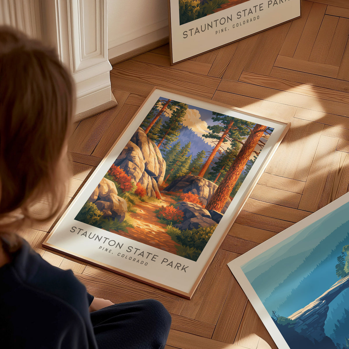 Staunton State Park Matte Border Poster | Pine, Colorado Destination Print Travel Wall Art — styled in a modern interior