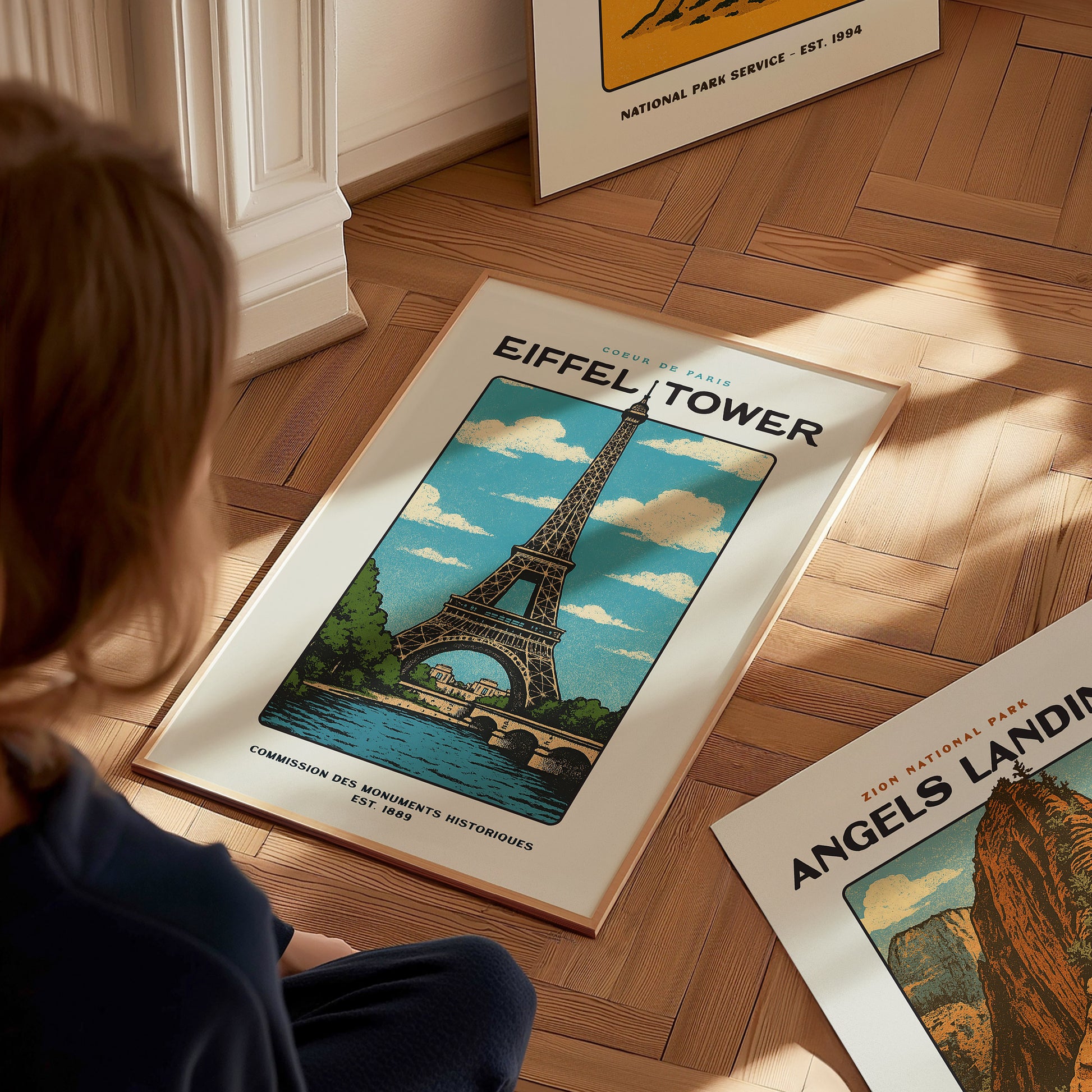 Eiffel Tower Block Print | Vintage Paris France Wall Art | Framed or Unframed