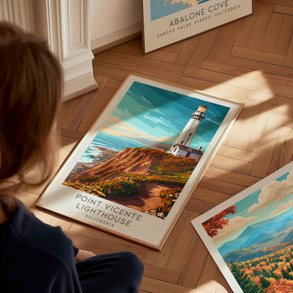 Point Vicente Lighthouse Matte Border Poster | California Travel Wall Art — styled in a modern interior