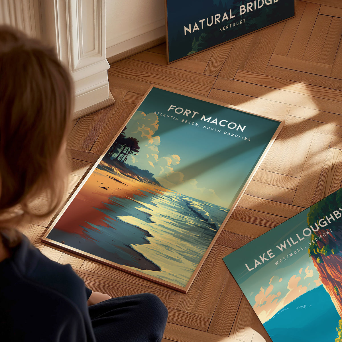 Fort Macon, Atlantic Beach, North Carolina Poster | Beach House Decor Wall Art — styled in a modern interior