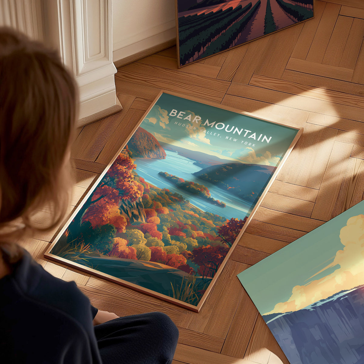 Bear Mountain, Hudson Valley, New York Poster | Scenic Hiking Trail Travel Wall Art — styled in a modern interior
