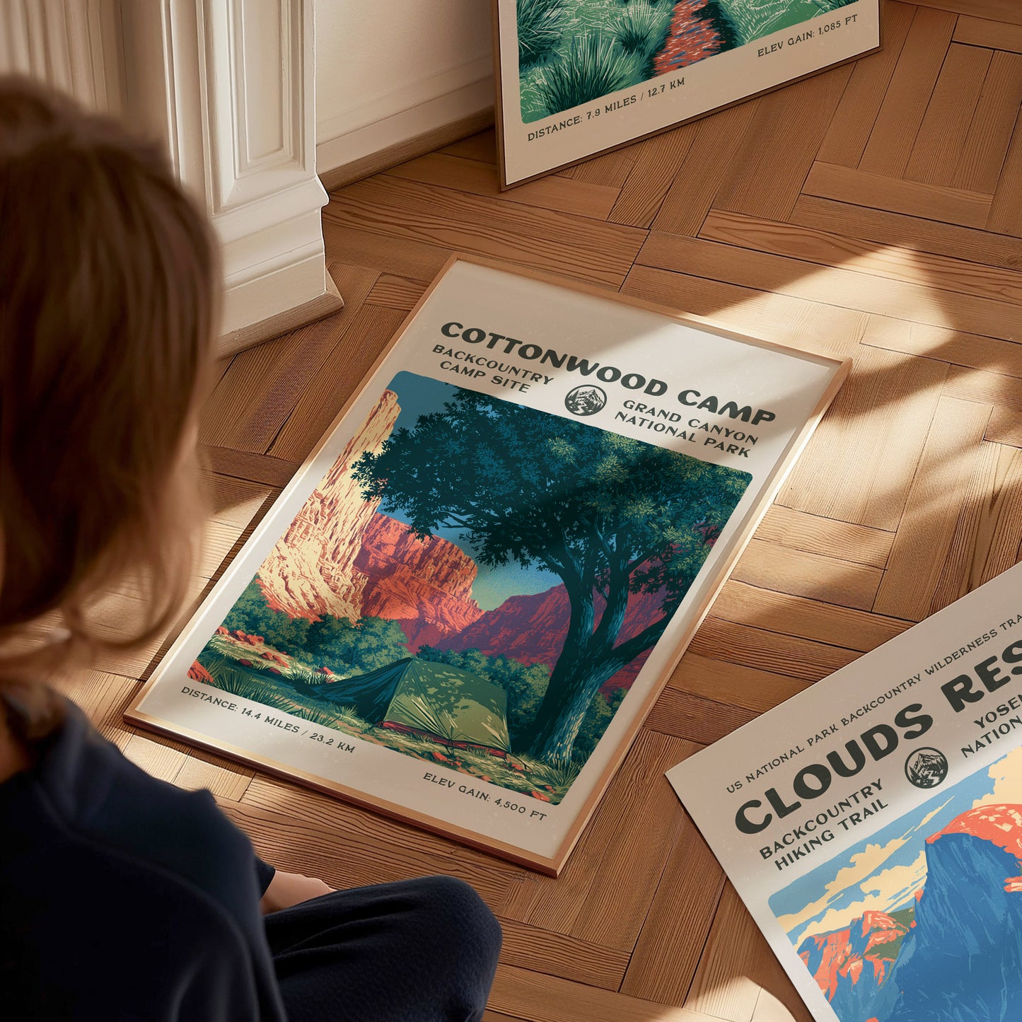 Cottonwood Camp, Grand Canyon National Park Poster | Camper Gift | Backcountry Canyon Trail Wall Art — styled in a modern int