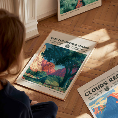 Cottonwood Camp, Grand Canyon National Park Poster | Camper Gift | Backcountry Canyon Trail Wall Art — styled in a modern int