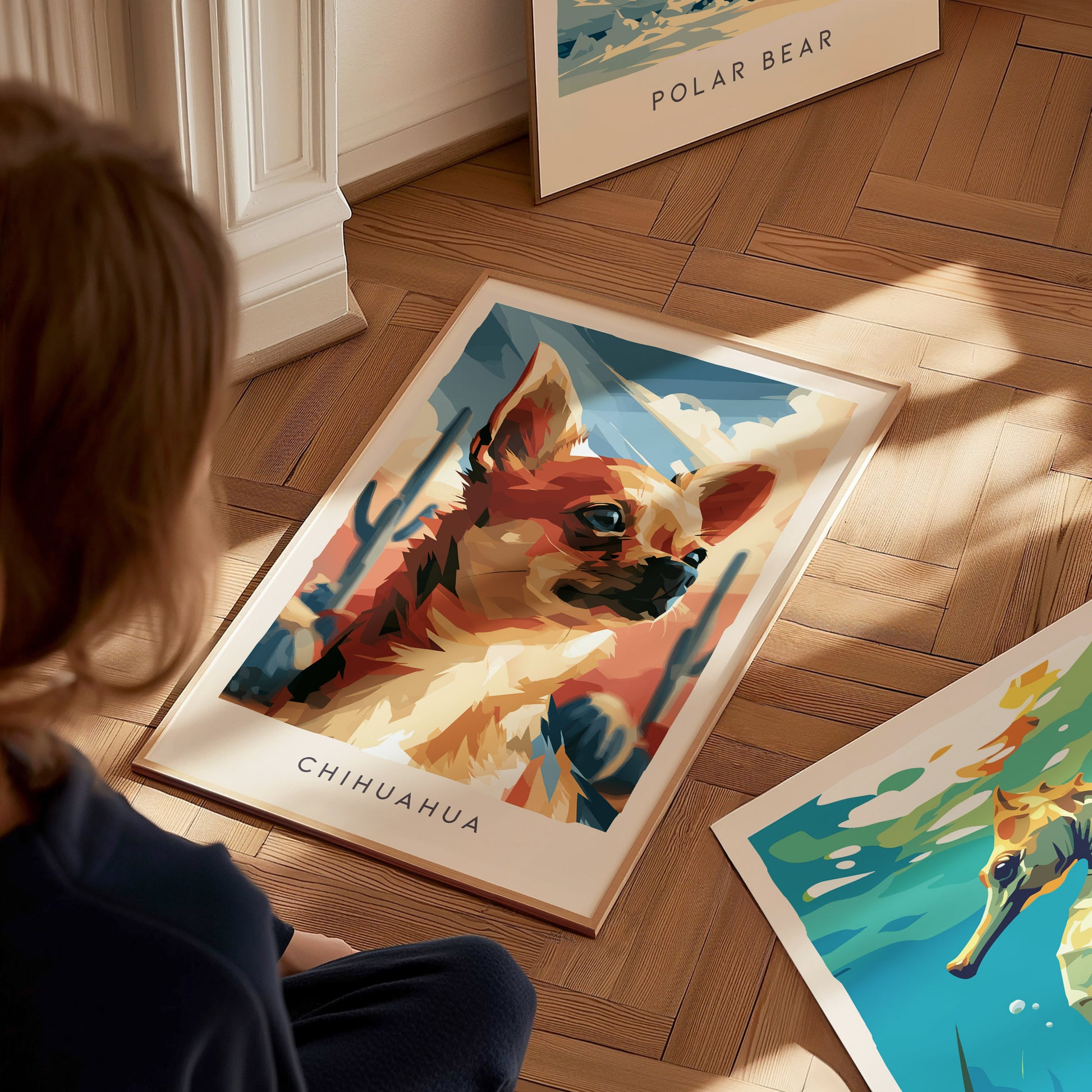 Chihuahua Poster | Bold Desert Dog Portrait Wall Art — styled in a modern interior