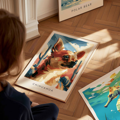 Chihuahua Poster | Bold Desert Dog Portrait Wall Art — styled in a modern interior