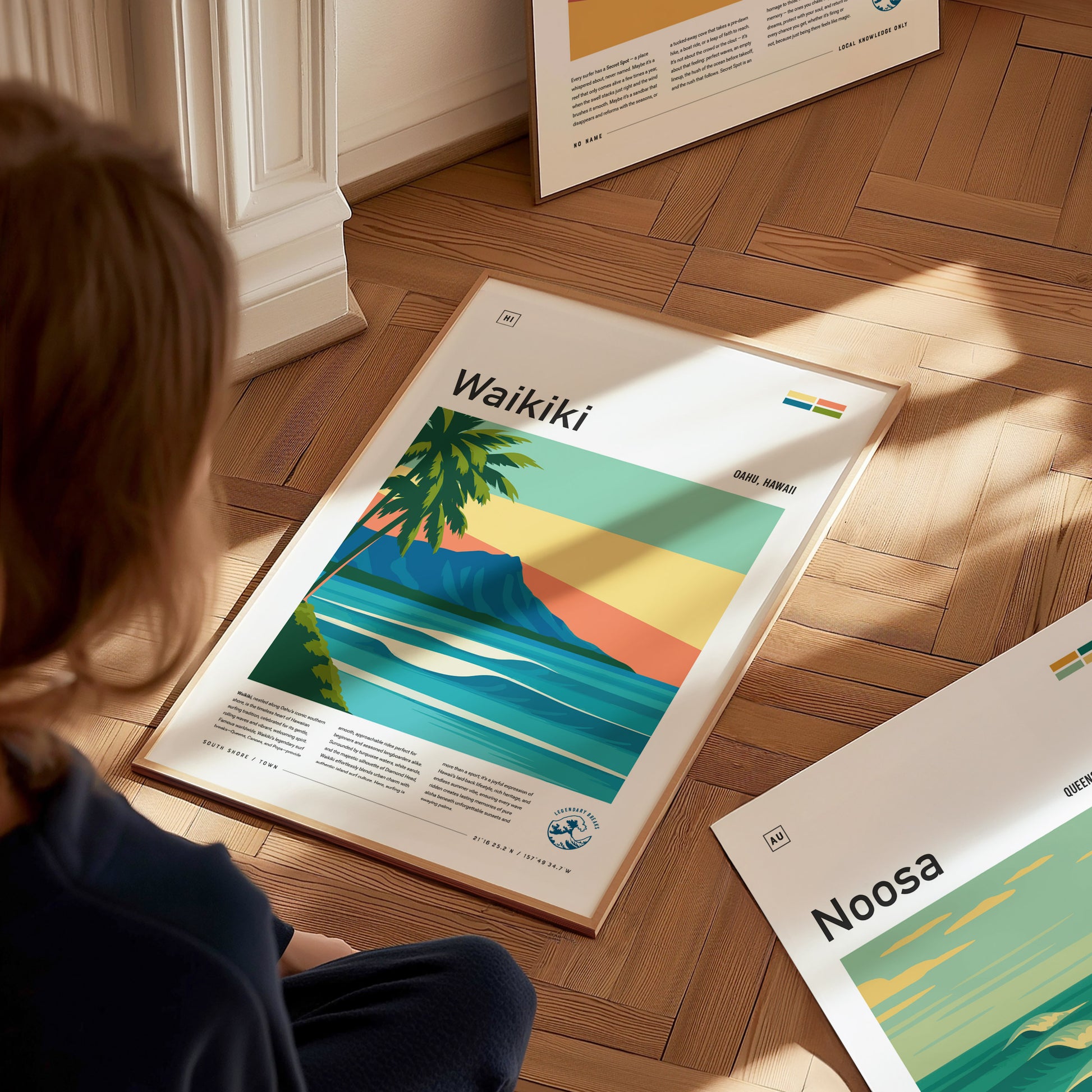 Waikiki Poster | Hawaii Surfer Art | Honolulu Oahu Diamond Head