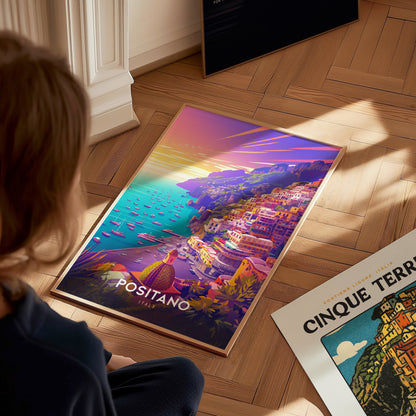Positano Sunset Poster | Amalfi Coast Italy Wall Art Print