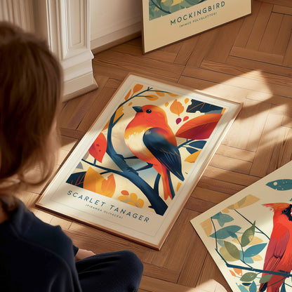 Scarlet Tanager Bird Poster | Audubon Songbird Art Birdwatcher Gift