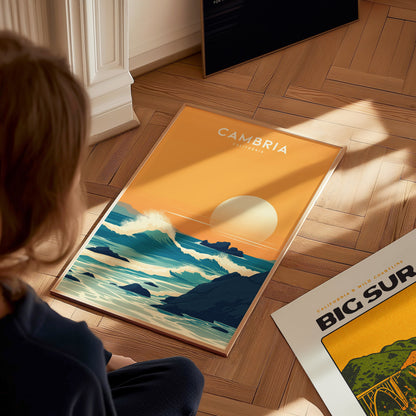 Cambria California Poster | Coastal Sunset Travel Print Wall Art | Framed or Unframed