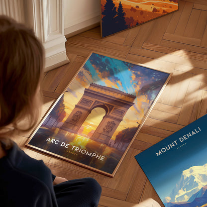 Arc de Triomphe Poster | Paris France Landmark Travel Print Wall Art | Framed of Unframed