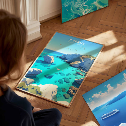 Cyprus Travel Poster | Coastal Mediterranean Wall Art | Framed or Unframed