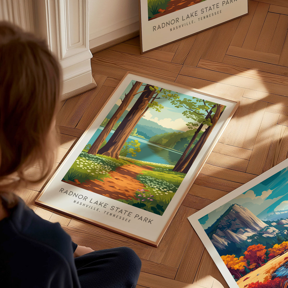 Radnor Lake State Park Matte Border Poster | Nashville, Tennessee Destination Print — styled in a modern interior
