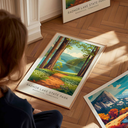 Radnor Lake State Park Matte Border Poster | Nashville, Tennessee Destination Print — styled in a modern interior