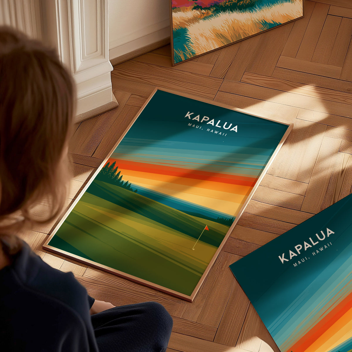 Kapalua Plantation Course, Maui, Hawaii Poster | Tropical Links Golfer Gift Wall Art — styled in a modern interior