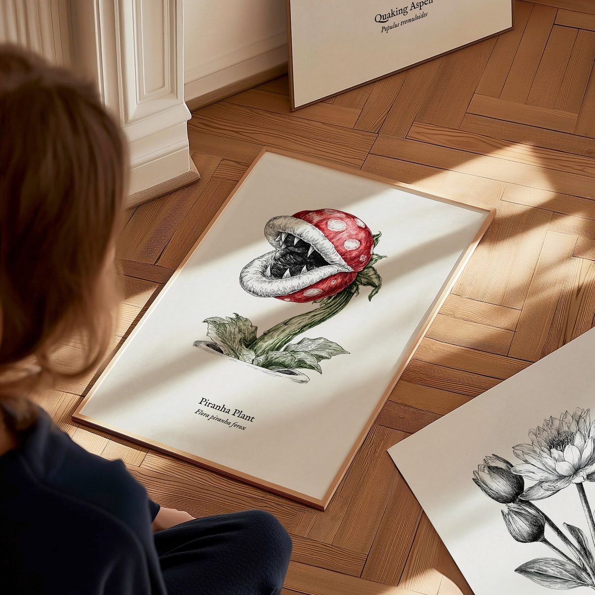 Piranha Plant Poster | Flora Piranha Ferox Pen and Ink Print | Vintage Scientific Illustration Wall Art — styled in a modern