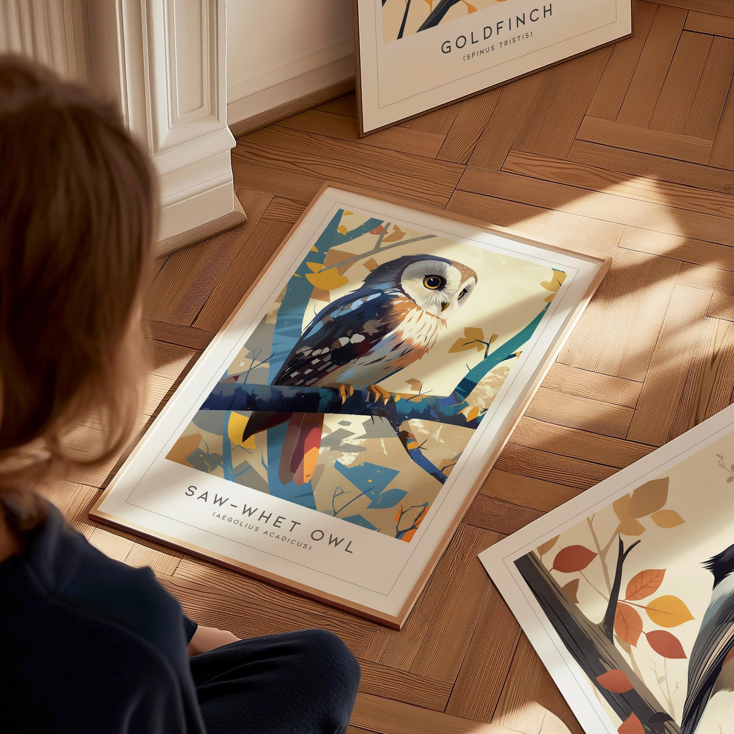 Saw-whet Owl Poster | Northern Forest Bird Art | Cabin Decor